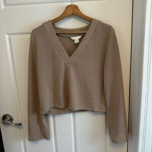 H&M Fine-Knit V-Neck Sweater Light Beige Size S